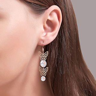 Rhinestone Cutout Alloy Butterfly Dangle Earring