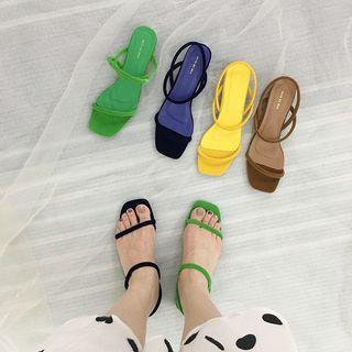 Faux Suede Strappy Mid-heel Sandals