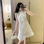 Sleeveless Tie-neck Dotted A-line Dress