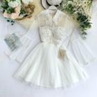 Long-sleeve Sequined A-line Dress White - One Size