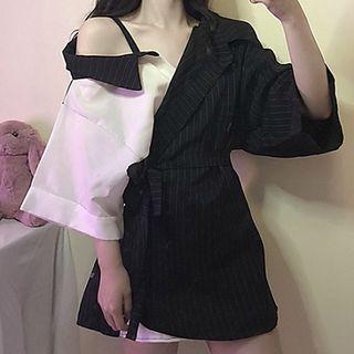 Pinstriped Asymmetrical Shirt As Shown In Figure - One Size