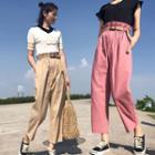 Paperbag Waist Straight Cut Pants With Belt