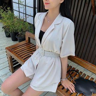 Set: V-neck Short-sleeve Shirt + Shorts