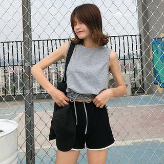 Plain Sleeveless Top / Contrast Piping Shorts / Set: Plain Sleeveless Top + Contrast Piping Shorts