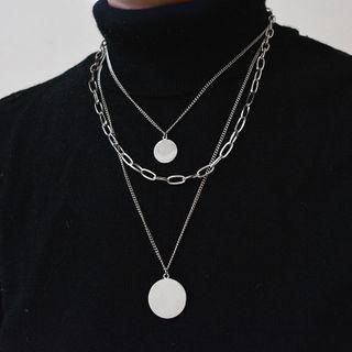 Couple Matching Layered Disc Pendant Necklace As Shown In Figure - One Size