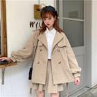 Double Breasted Trench Coat / Pleated Skirt