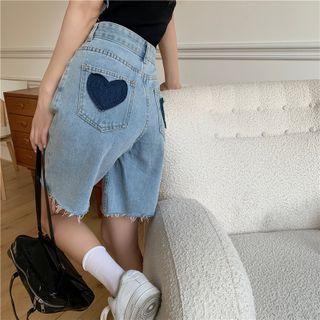 High-waist Heart Applique Shorts