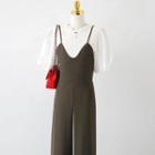 Plain Oversize Top / High-waist Plain Straight-cut Jumpsuit