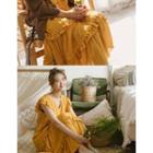 Drawstring-waist Pompom Detail Dress Yellow - One Size