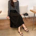Buttoned Pleated Long Skirt Black - One Size