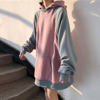 Two-tone Long Hoodie As Shown In Figure - One Size