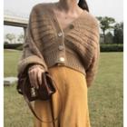 Cropped Lantern-sleeve Cardigan