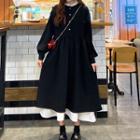 Long-sleeve Two Tone Button-up Midi Dress
