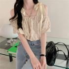 Off-shoulder Lace-up Blouse Almond - One Size