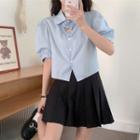 Short-sleeve Heart Cutout Frill Trim Crop Shirt