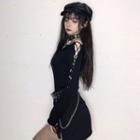 Long-sleeve Lace-up Off-shoulder Knit Top Black - One Size