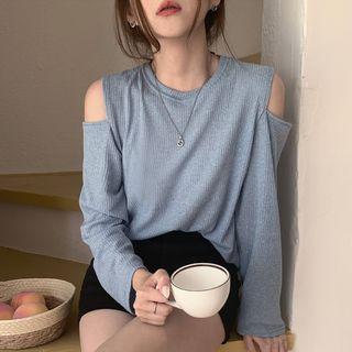 Cold Shoulder Plain Ribbed Top
