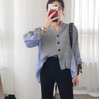 Mock Two-piece Striped Paneled Cardigan