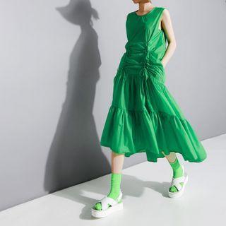 Sleeveless Drawstring Midi A-line Dress