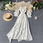 Cold Shoulder Puff Sleeve Maxi A-line Dress
