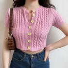 Cable-knit Short-sleeve Cardigan