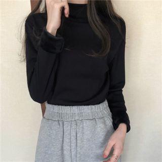 Long-sleeve Mock-neck Lined T-shirt