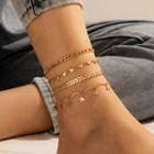 Set Of 4 : Alloy Anklet (assorted Designs) 16113 - Gold - One Size