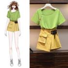 Set: Short-sleeve Buttoned Top + Skort