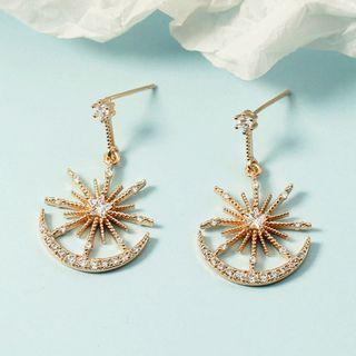 Moon & Star Rhinestone Alloy Dangle Earring 1 Pair - Rose Gold - One Size