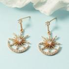Moon & Star Rhinestone Alloy Dangle Earring 1 Pair - Rose Gold - One Size