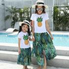 Family Matching Set: Short-sleeve T-shirt + Printed Midi Skirt