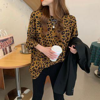 Short-sleeve Leopard-print Loose T-shirt