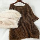Furry Elbow-sleeve A-line Dress
