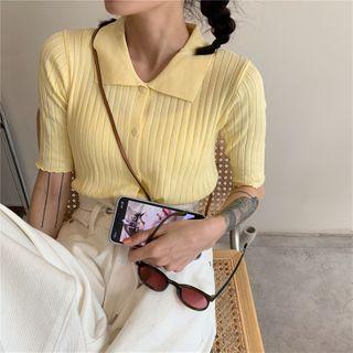 Short-sleeve Polo Ribbed Knit Top