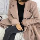 Metal-button Ribbed Wool Blend Maxi Coat