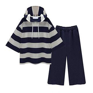 Set: Elbow-sleeve Hoodie + Cropped Wide Leg Pants