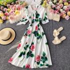 Rose Printed Short-sleeve Maxi Dress