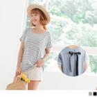 Tie-back Striped Panel T-shirt