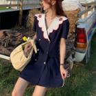 Short-sleeve Double-breasted Strawberry Embroidered Shirtdress