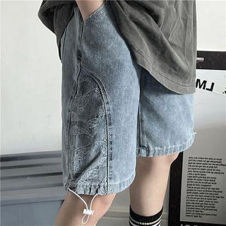 Print Panel Denim Shorts