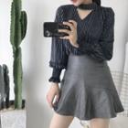 Plain Velvet Cutout Long-sleeve Top