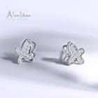 925 Sterling Silver Rhinestone Butterfly Stud Earrings