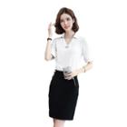 Short-sleeve V-neck Blouse / Dress Pants / Skirt / Set