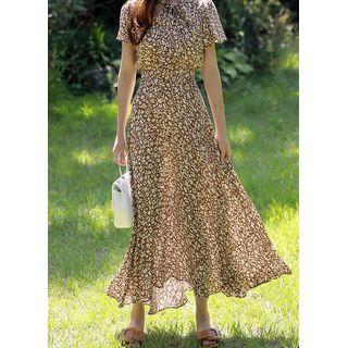 Tie-neck Bell-sleeve Maxi Floral Dress