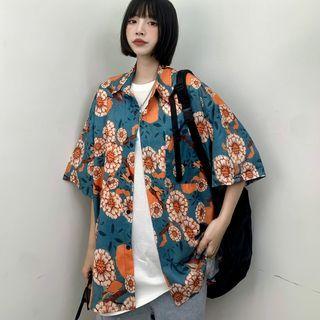 Short-sleeve Floral Print Oversized Hawaiian Shirt