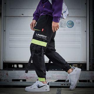 Tie-accent Colorblock Cargo Jogger Pants