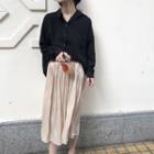 Long-sleeve Blouse / Plain A-line Skirt / Knit Cardigan