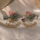Faux Crystal Fringed Earring 1 Pair - Earrings - Gold & Pink - One Size
