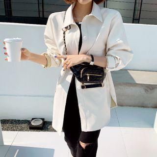 Flap-pocket Oversized Pleather Shirt Jacket