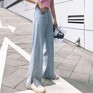 Loose-fit High-waist Washed Wide-leg Jeans